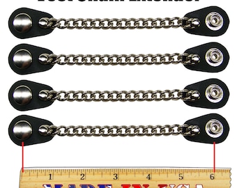 set of 4 handmade single row Leather Motorcycle Vest Extender chain black 4" and 6" extenders made in the USA Biker HD