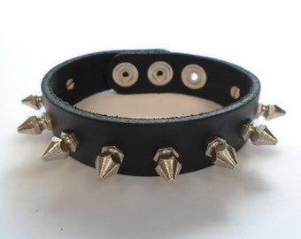 Premium Full Grain Leather Spiked Bracelet Wristband Hex Spikes Cuff Apex Studs Band Punk Rock Glamour Hipster Handmade USA NYC