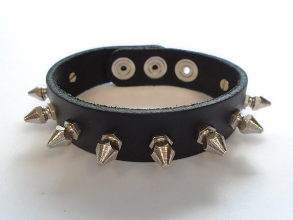 Premium Full Grain Leather Spiked Bracelet Wristband Hex