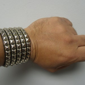 Premium Studded Leather Bracelet Wristband Cuff with 1/4 Pyramid Square Studs Spikes Made in USA NYC 1 2 3 4 and 5 Row image 9