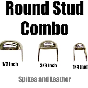 Made in U.S.A. 150 pcs. Round Dome Studs Combo Studs Silver/Chrome heavy duty studs 1/4&quot; 3/8&quot; 1/2&quot; 13mm 9mm 6mm Spikes Spots Tack Nailheads