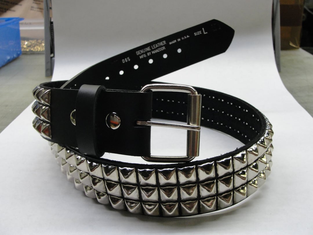 3 Row Pyramid Stud Belt - Real Leather Made in the USA