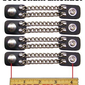 set of 4 handmade two row chain black leather vest extenders 4&quot; and 6&quot; length made in the USA Biker Motorcycle HD