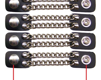 set of 4 handmade two row chain black leather vest extenders 4&quot; and 6&quot; length made in the USA Biker Motorcycle HD
