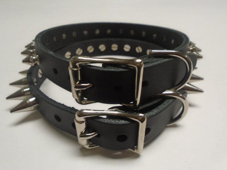 Spiked Leather Collar Necklace Black Buckled Silver Chrome - Etsy
