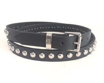 Neiman Marcus black leather belt with rivets and studs by Streets Ahead Medium Neiman Marcus Crystal Studded Sueded Black Leather Belt by  main image 4