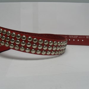 Premium 1-3/4 45mm wide Full Grain Leather Belt W/ 3 rows 1/2 13 mm 60 Round Studs Silver/Chrome Studded Spike Made in USA NYC image 3