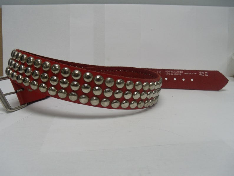 Premium 1-3/4 45mm wide Full Grain Leather Belt W/ 3 rows 1/2 13 mm 60 Round Studs Silver/Chrome Studded Spike Made in USA NYC image 3