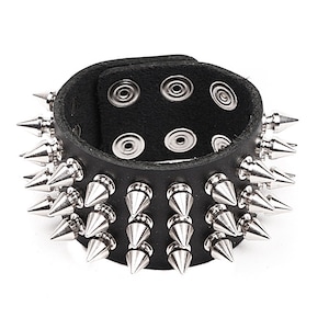 Premium 3 row spiked Full Grain Leather Spiked Wristband 1/2&quot; Tree Spikes Cuff Apex Studs Band Punk Rock Glamor Hipster Handmade USA NYC