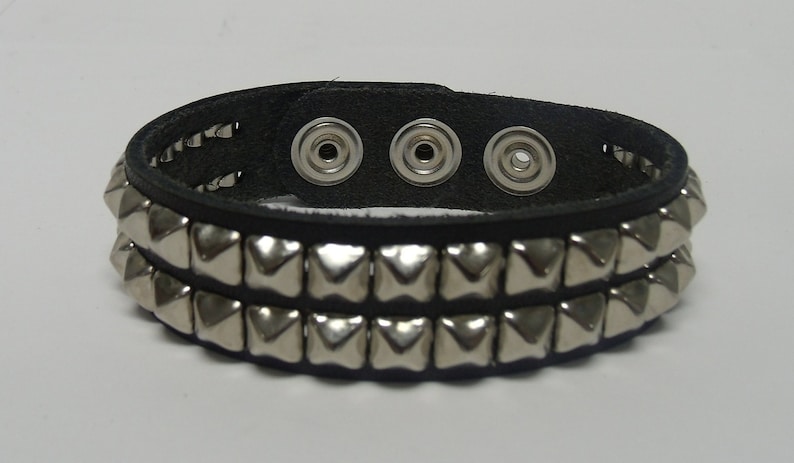 Premium Studded Leather Bracelet Wristband Cuff with 1/4 Pyramid Square Studs Spikes Made in USA NYC 1 2 3 4 and 5 Row image 6
