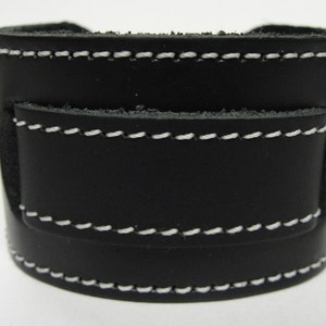 Black Full Grain Leather Military Watchband Stitched Classic Buckle Wide Biker Rocker USA NYC Hipster Steampunk Cuff Band Bracelet wristband