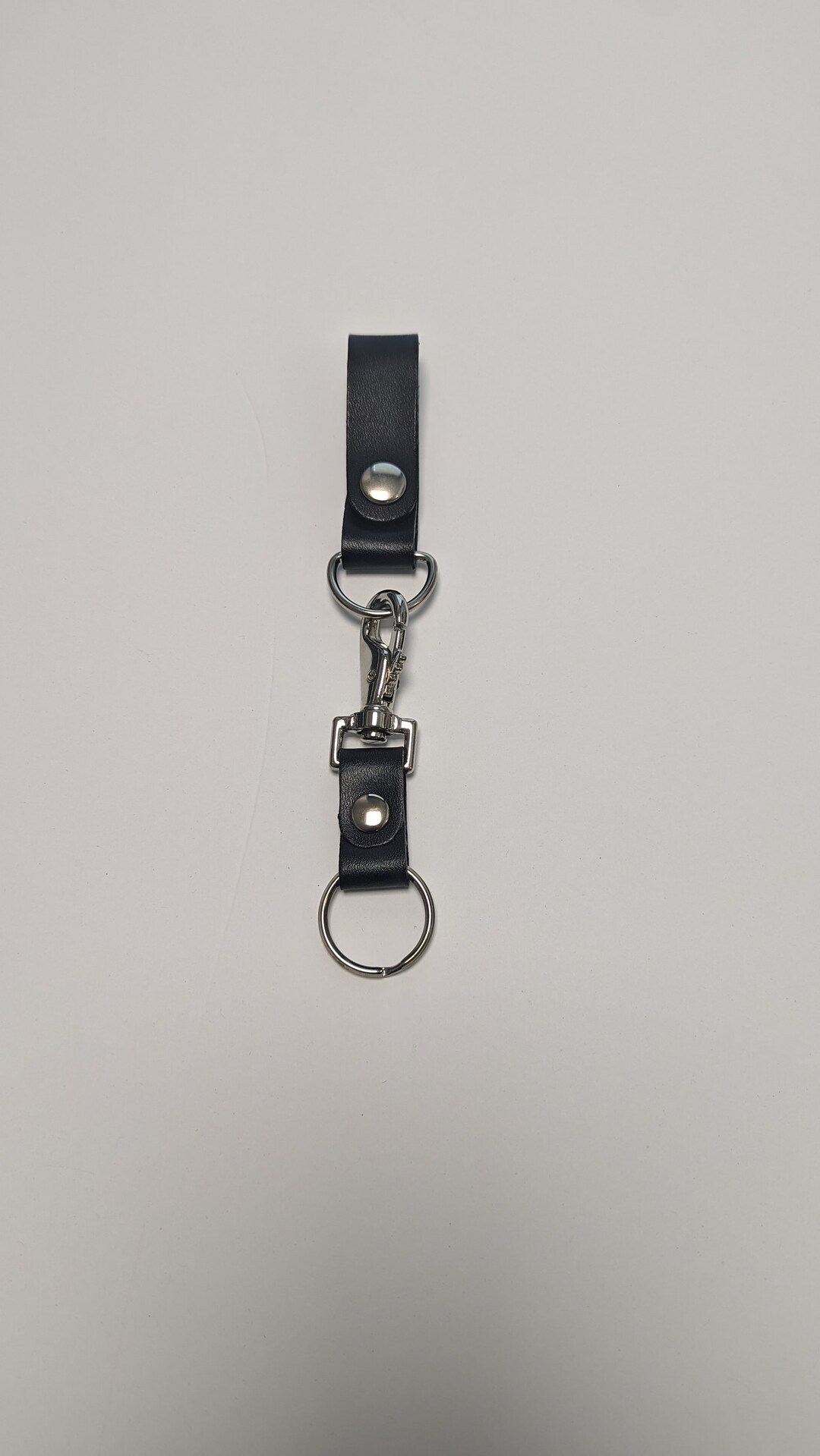 Premium Full Grain Leather Keychain Keyring Black With
