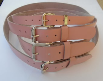 Premium Handmade Pink Solid Thick Full Grain Leather Belt Men's Women's 3/4" 1-1/4" 1-1/2" 1-3/4" Wide Heavy Duty Thin