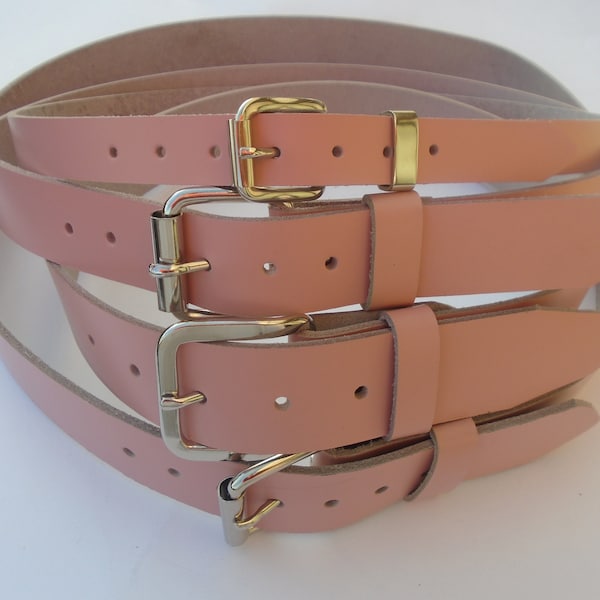 Premium Handmade Pink Solid Thick Full Grain Leather Belt Men's Women's 3/4" 1-1/4" 1-1/2" 1-3/4" Wide Heavy Duty Thin