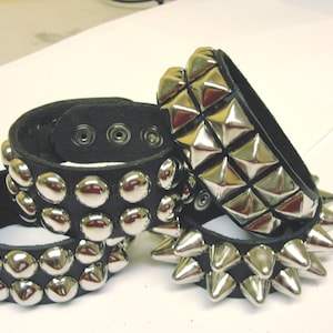 Vegan Friendly Material 1-1/4" 32mm Wide Studded Wristband with Two Rows 1/2" Studs Made in USA Bracelet Black Rock Star Rocker Punk