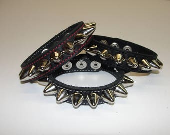 Premium Stitched 3/4&quot; Wide 19 mm Leather studded Wristband with single rows 1/2&quot; ( 12.7 mm ) UK77 Cone studs bracelet Rock Black Red White