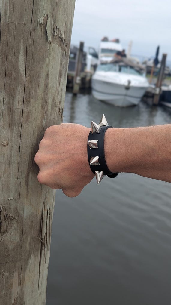 Handmade Spiked Full Grain Leather Bracelet With Adjustable Buckle