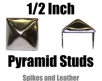 1/2 inch 25 mm PY/77 Square Pyramid Studs Made in USA Silver/Chrome Spikes Spots Tack Nail heads Standard Large Pyramid studs Nickel Plated