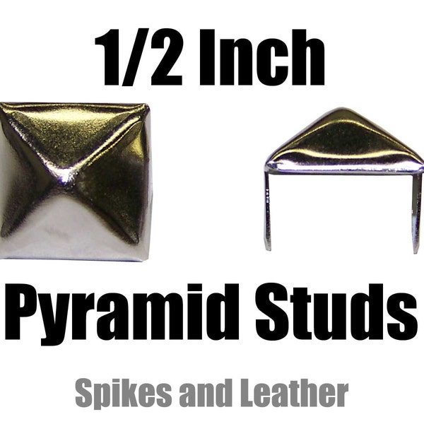 1/2 inch 25 mm PY/77 Square Pyramid Studs Made in USA Silver/Chrome Spikes Spots Tack Nail heads Standard Large Pyramid studs Nickel Plated