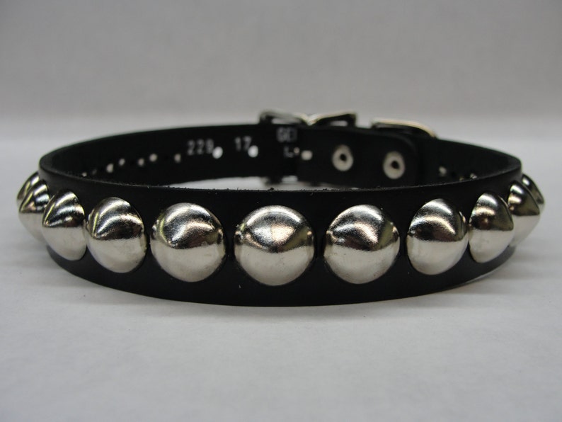 Vegan Friendly Material Collar Studded Spiked With Buckle closure Silver/Chrome Hardware Handmade in U.S.A. Cone Pyramid Round Dome Choker image 3