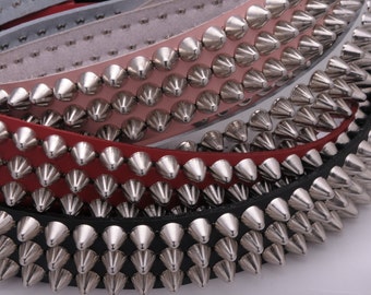 Premium 1-3/4&quot; (45 mm) 1.75 inch wide Full Grain Leather Belt 3 rows 1/2&quot; UK77 British English Apex Cone Stud Silver Chrome Studded Spiked