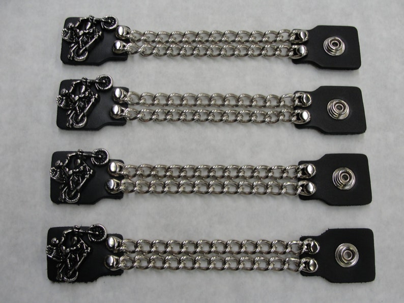 Angel Wheelie Motorcycle set of 4 handmade two row chain black leather vest extenders 4 and 6 length made in the USA Biker Motorcycle HD image 4