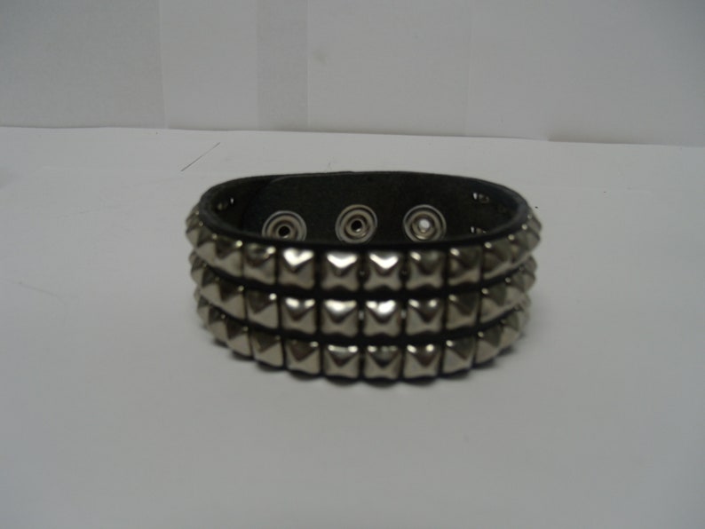 Premium Studded Leather Bracelet Wristband Cuff with 1/4 Pyramid Square Studs Spikes Made in USA NYC 1 2 3 4 and 5 Row image 7