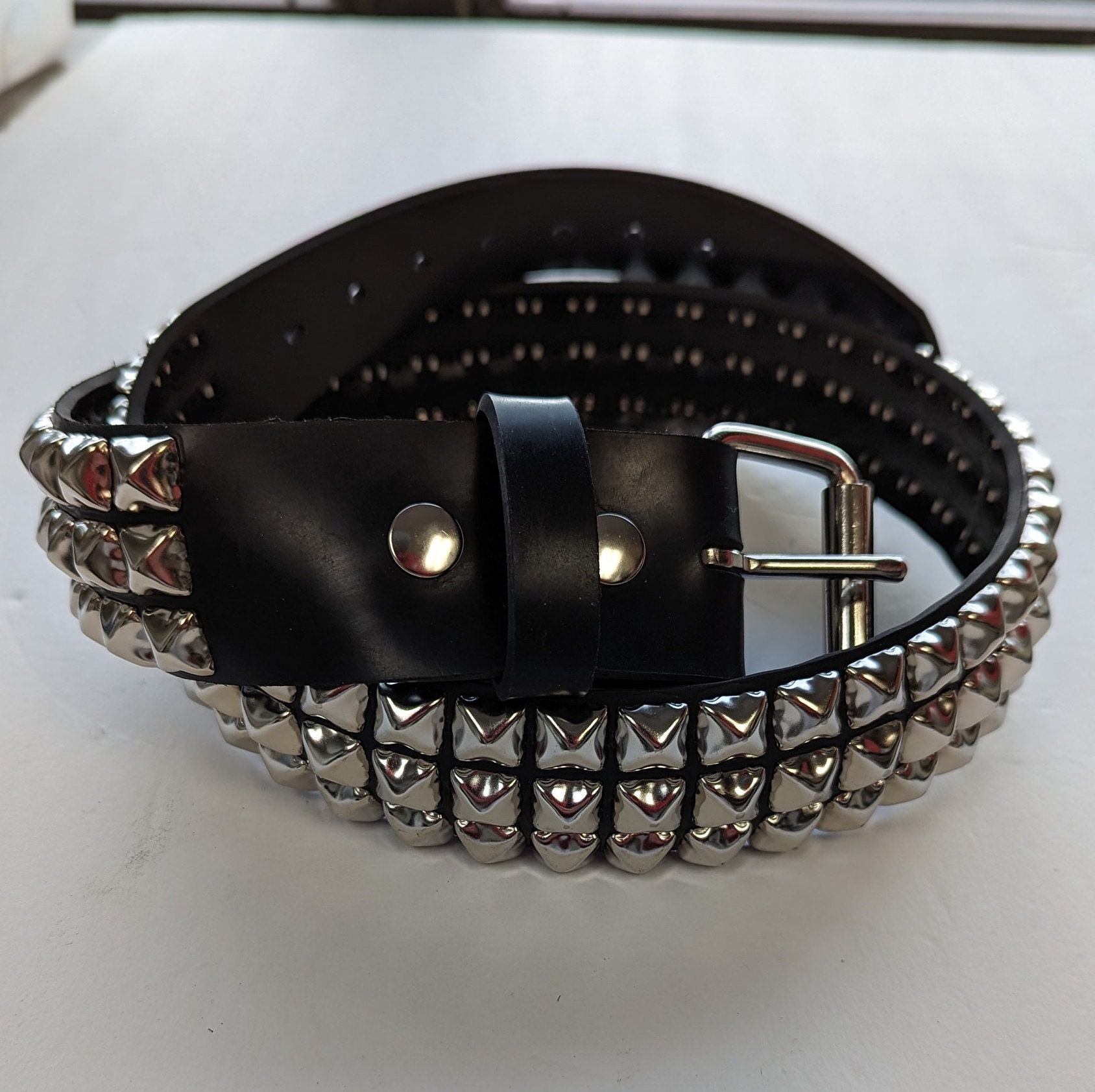 Vintage M3YC Reggae Stud Belt | Black Vegan Leather Pyramid Studs | Size 36 ZYHO Airlove Studded Belt Metal Punk Rock Rivet Belts for  main image 4