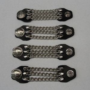 4 Buffalo Nickel Vest chain extenders three row black leather 4&quot; & 6&quot; length hand made in the USA Biker Motorcycle HD Extensions set