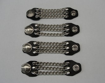 4 extensores de cadena Buffalo Nickel Vest de tres filas de cuero negro de 4" y 6" de largo, hechos a mano en EE. UU. Juego de extensiones HD para motociclistas y motocicletas.