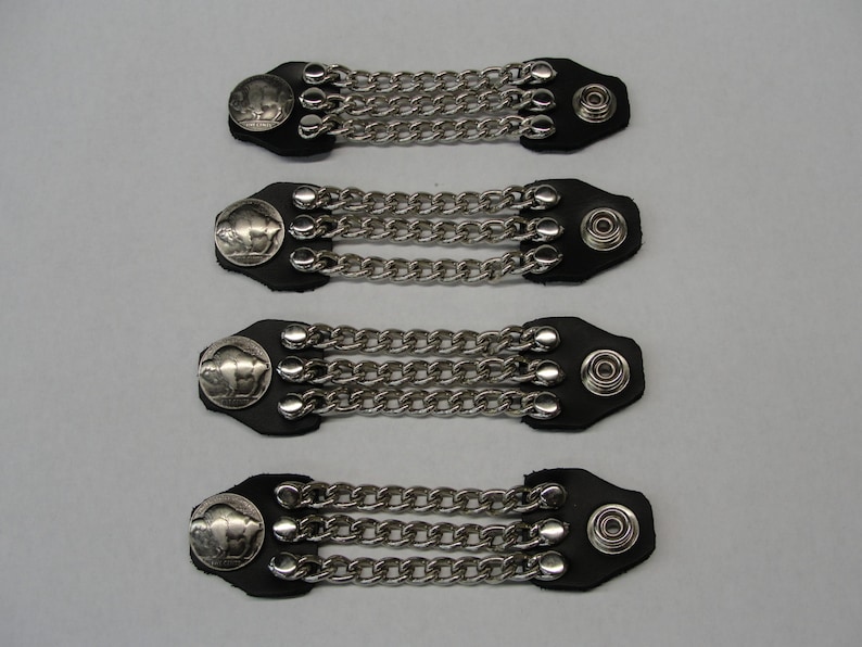 4 Buffalo Nickel Vest Chain Extenders Three Row Black Leather 4 & 6