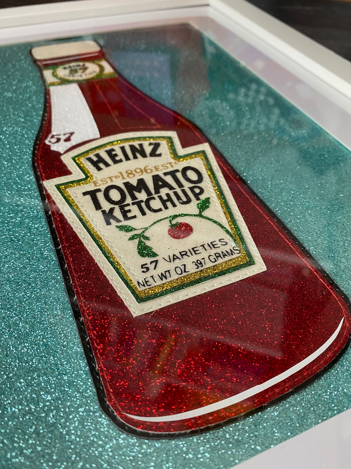 Enmarcado Heinz Tomato Ketchup Glitter Textile Art. Appliqué Etsy