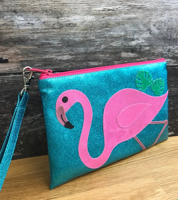3 Womens Canvas Coin Wallet Cellphone Clutch Purse With Wrist Strap Pink Flamingo Pattern Zipper Small Purse Wallets