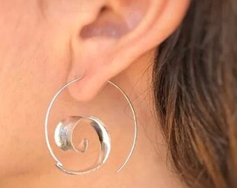 Silver Spiral Earrings - Handcrafted Silver Twisted Hoop Earrings, Perfect Anniversary Gift