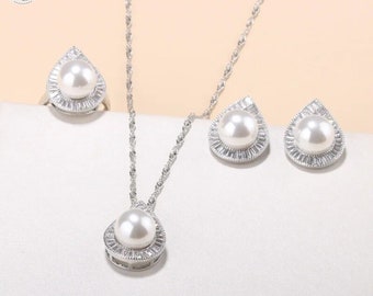 Bride Jewelry Set - Elegant Pearl Pendant, Classic Bridal Necklace & Earrings, Pearl Bridal Jewelry Set, Perfect Wedding Accessory
