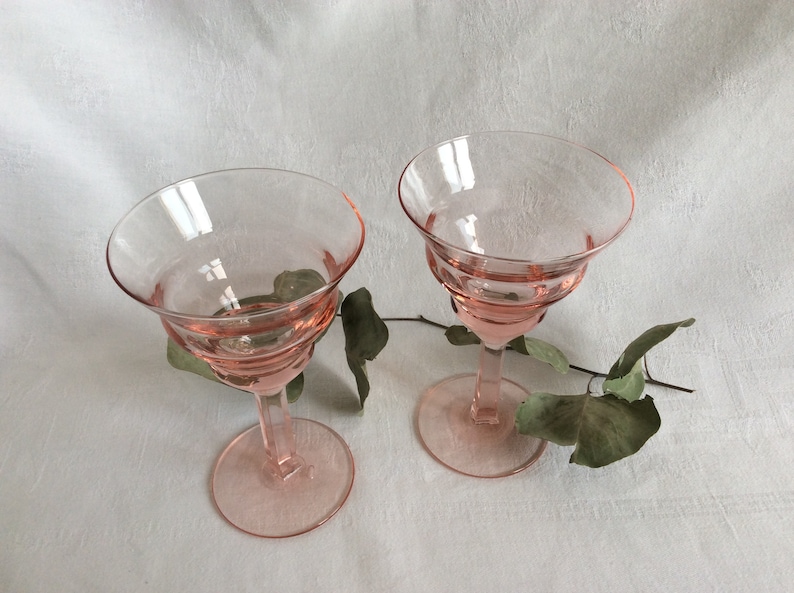 2 glasses Art Deco rose , wine , cocktails, 1960s Bild 2