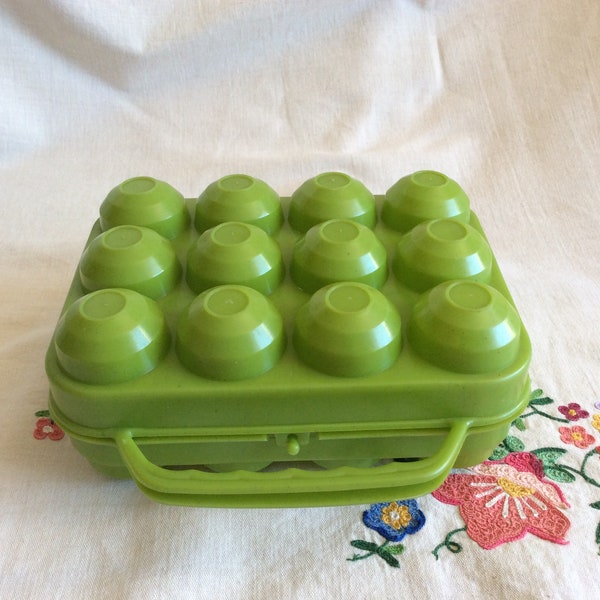 Green retro plastic egg box , vintage box , French cuisine