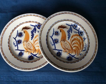 2 Assiettes anciennes Luneville , coq d or ,  Annees 1960