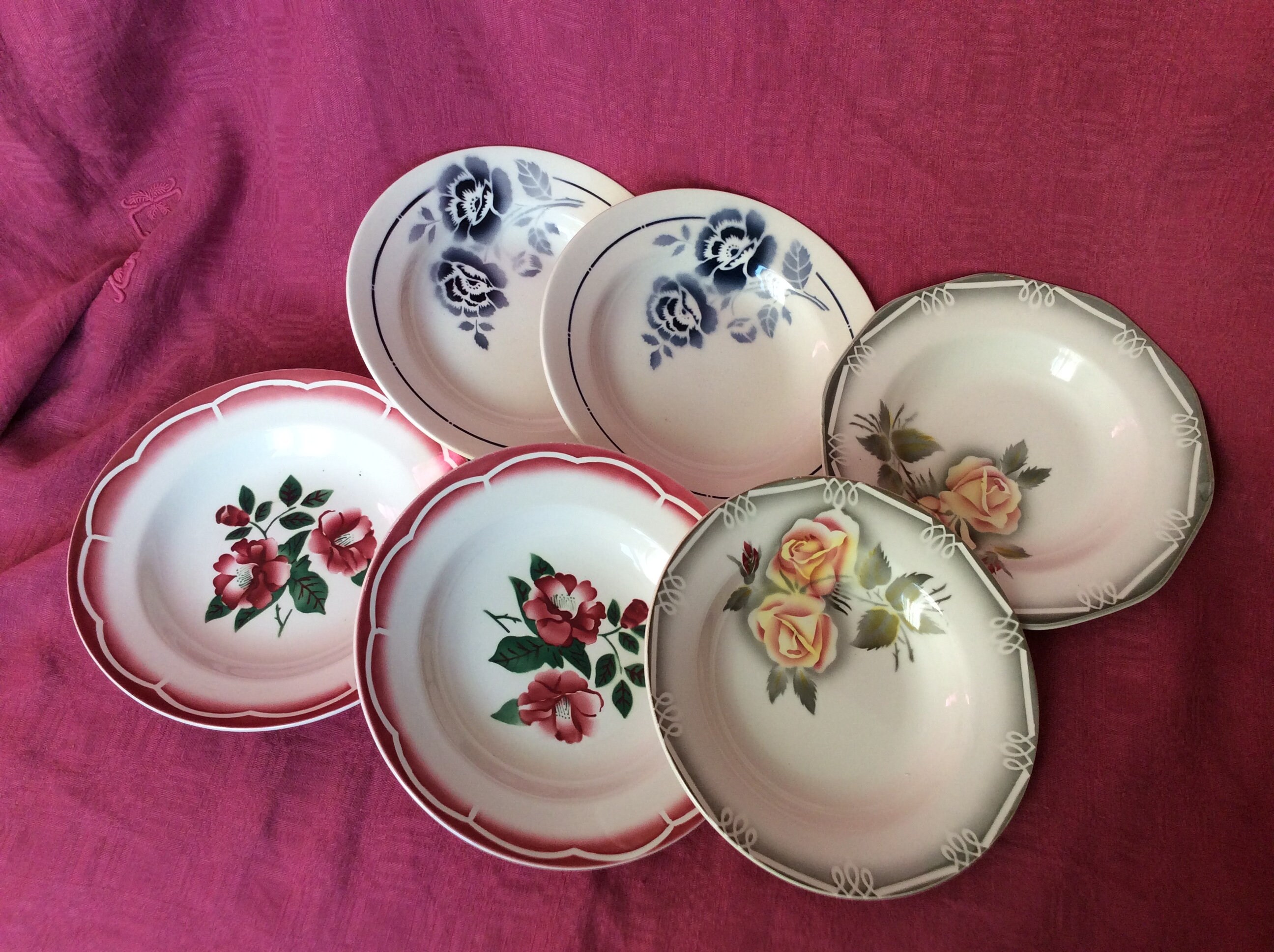 6 Assiettes Creuses Dépareillées Vintage , Digoin Sarreguemines