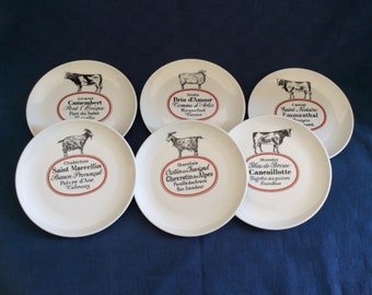 6 assiettes à fromages vintage, porcelaine d Auteuil , Fromages Français