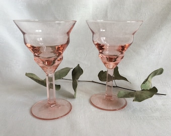 2 verres Art Deco rose , vin ,  cocktail , Années  60