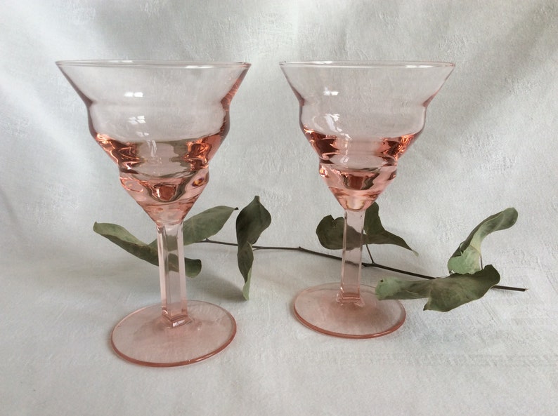 2 glasses Art Deco rose , wine , cocktails, 1960s Bild 1