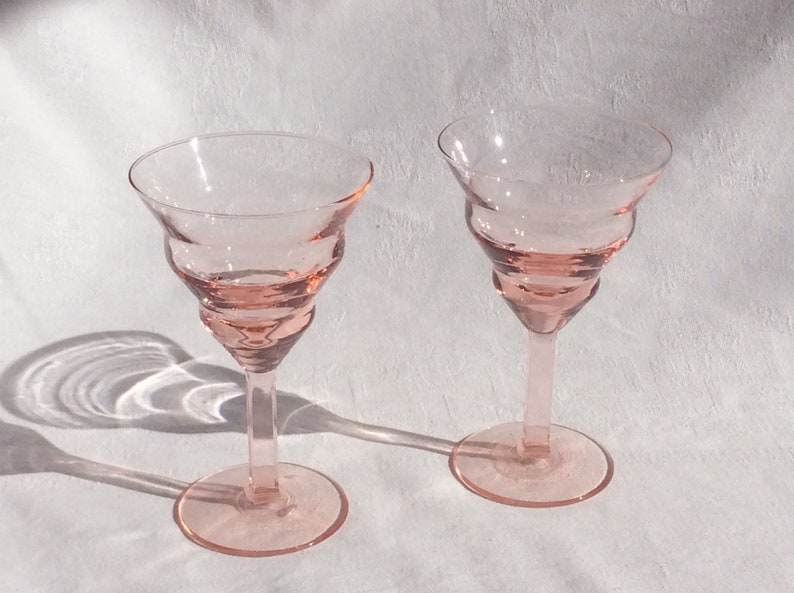 2 glasses Art Deco rose , wine , cocktails, 1960s Bild 7