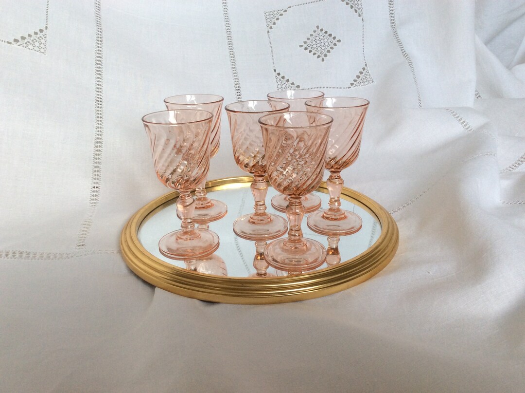 6 Small Liqueur Glasses Rosaline Luminarc 1970 ,stemmed Glass Etsy