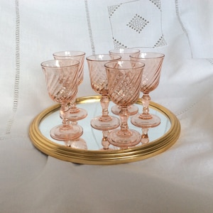 6 small liqueur glasses Rosaline Luminarc 1970 ,stemmed glass