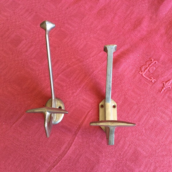 2 metal coat hooks , vintage coat rack , 60’s