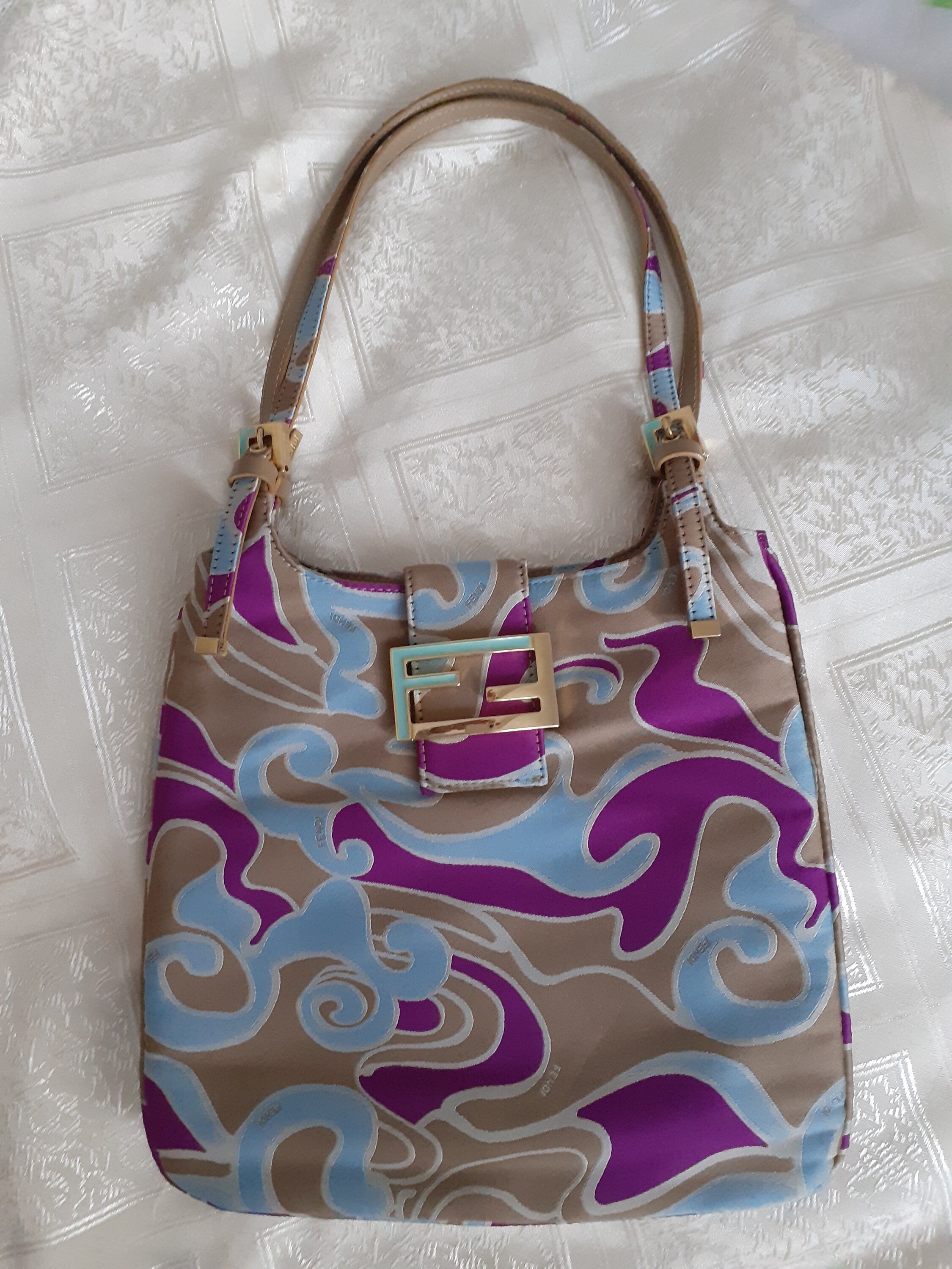  Leather Swirl Print Shoulder Bag - Multi