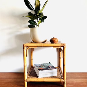 Small bamboo table, Rattan, wicker and bamboo table, Italian bamboo table, 1970s Italy.