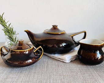 Italian coffee/teapot pot set, ceramic/brown, made by White Stone 1980s