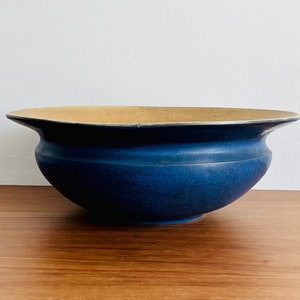Large Studio pottery piece, Italian hand made bowl, large blue decorative bowl, 1970s